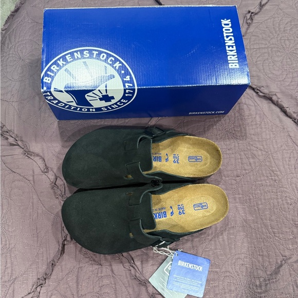 Birkenstock Boston Black Suede Leather Women's Clogs - Picture 5 of 7